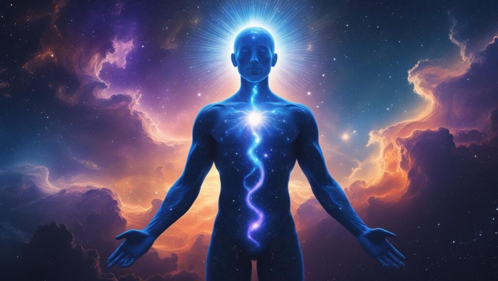 Stages of Human Consciousness: Understanding Awareness and Spiritual Growth A Glowing Human Silhouette Standing In Cosmic Space With Light Radiating From The Head And Heart Symbolizing Consciousness And Awareness Surreal And Spiritual Art Style. 1 1024x579