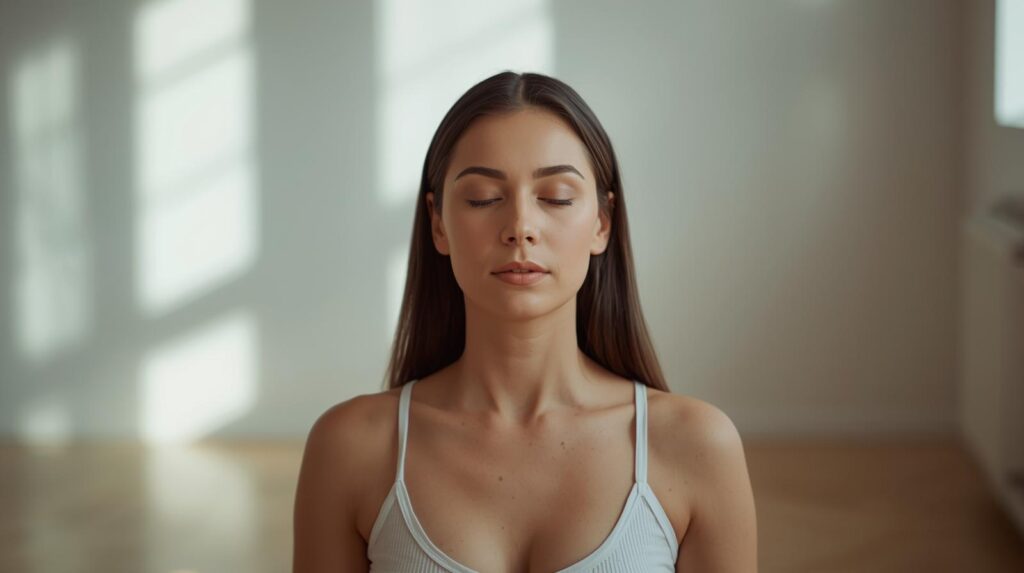 A Person Meditating In A Quiet Room With Soft Natural Light Eyes Closed Calm Expression Symbolizing Inner Peace Mindfulness And Deep Focus. 3 1 1024x573